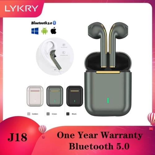 LYKRY J18 Blue-tooth Compatible Headphones Stereo True Wireless Headset Earbuds Handsfree Earphones Ear Buds For iPhone Xiaomi