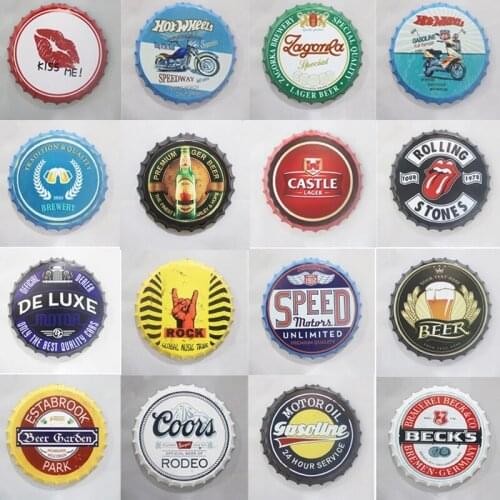 Metal Round Plate Signs Beer Brand Free WIFI Art Decoration Crafts Beer Cap Tin Sign Wall Plaques Bar Garage Retro Plaque Decor
