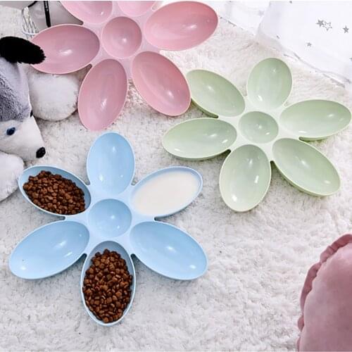 Flower Shape Pet Bowl 6 Connected Bowls For Small Dog Cat Water Bottle Cat Feeding Bowls Puppy Cat Slow Down Eatting Feeder Dish