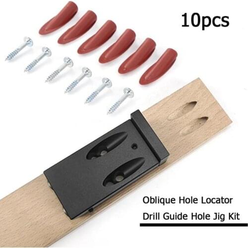 10pcs/set Oblique Hole Locator Drill Guide Set Hole Jig Kit Stopper Plugs+Screws Inclined Hole Locator Fittings for Woodworking
