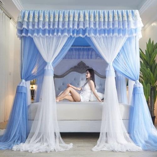 2021 New Double-Layer Yarn Princess Mosquito Net Three-Door Household Floor-Standing Court Square Top Mosquito Net bed curtain