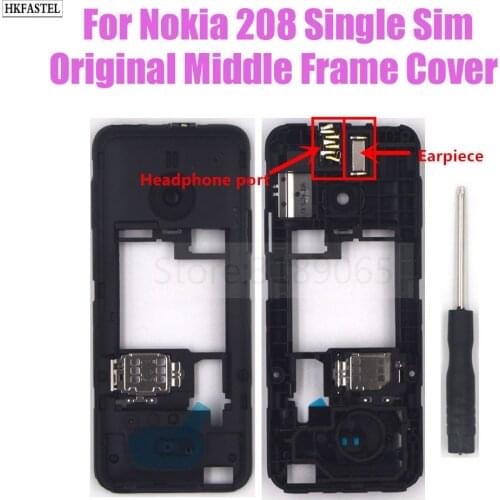 New 208 original Housing For Nokia 208 Single Sim Mobile phone Middle cover headset port earpiece Replace Parts