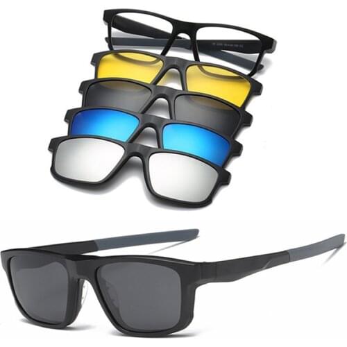 Spectacle Frame Men Women With 4 Piece Clip On Polarized Sunglasses Magnetic Glasses Male Myopia Computer Optical