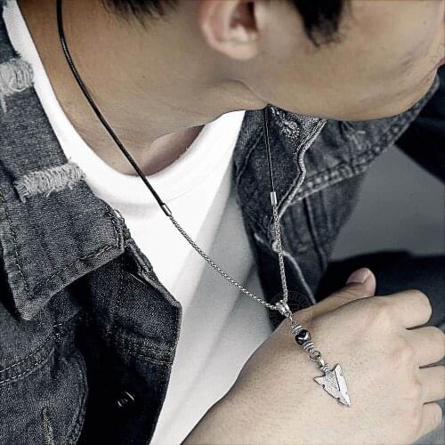 Necklace Stainless Steel Arrow Pendent Necklace for Men Boy Bead Leather Adjustable Fashion Jewelry Wholesale Gifts DDN136