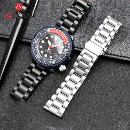 3 Pointer Solid Stainless Steel Strap 22mm Folding Buckle Diving Sport Men Replacement Bracelet Wrist Watch Band for Seiko