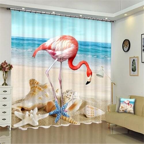 Luxury Blackout 3D Window Curtains For Living Room office Bedroom Drapes Cortinas Rideaux Customized size Beach Flamingo print