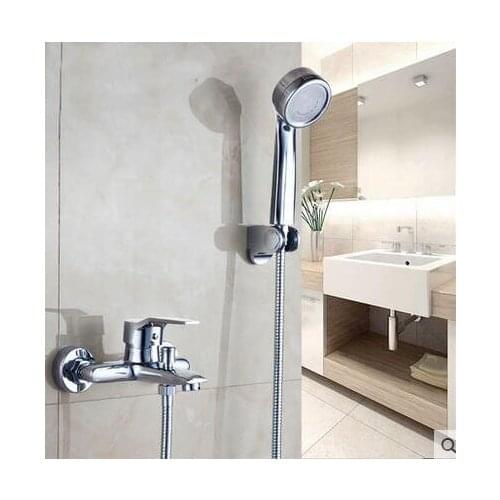 Bathroom handheld shower head faucet mixer, Wall mounted waterfall shower faucet set, Copper bathtub water tap chrome plated