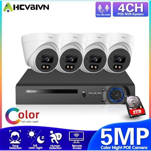 H.265 4CH 5MP POE NVR Kit CCTV Camera Security System Kit Two-way Audio Video Surveillance Set HD IP Monitoring Camera System