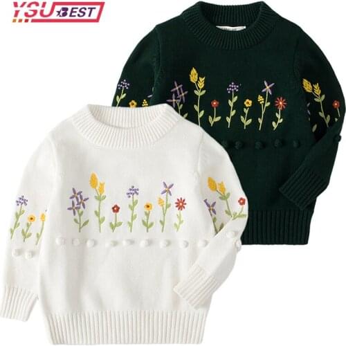 2021 Autumn Knitted Sweaters Baby Girls Knitted Pullovers Sweaters Embroidery Floral Boys Children Cute Tops Sweater Cotton