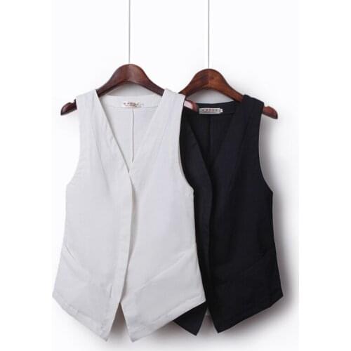 Womens Vest Summer Cotton Linen Short Solid Color Large Size Small Jacket Light Coat Casual Wild Slim New Spring Autumn Tops