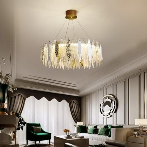 ZuuuVny Modern Gold Crystal Round LED Chandelier In The Bedroom Dining Room Leaf Design Rectangle Kitchen Island Fixtures