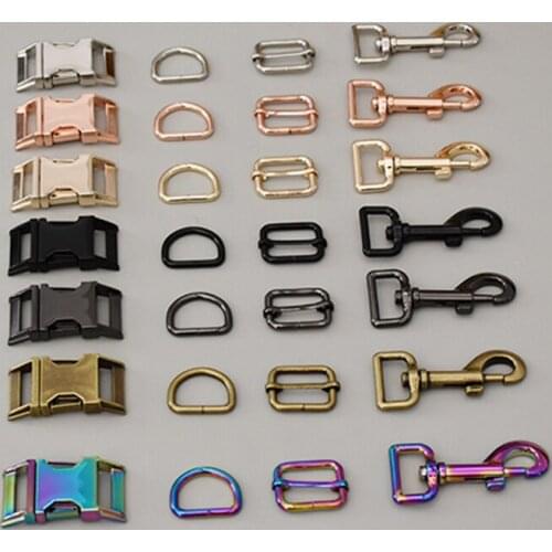 100 suit 25mm Metal release buckles D rings sliders for cat dog collar adjustable buckles Webbing Diy Backp sewing accessories