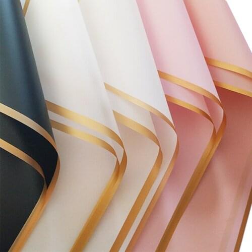 20pcs Golden Frame Flower Wrapping Paper 58*58cm Waterproof Jelly Film Bouquet Wrapping Paper Florist Gift Wrapping Material