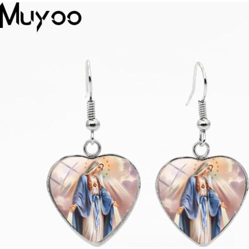2019 New Fashion Virgin Mary Heart Pendants Fish Hook Earrings Our Lady of Guadalupe Jewelry Heart Stainless Steel Earrings