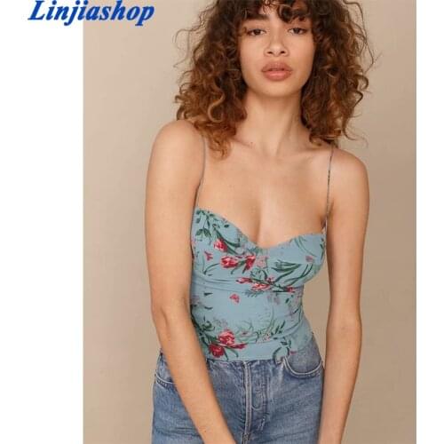2021 Retro Green Blue Flower Print womens Vest suspender sexy Italian style suspender for women