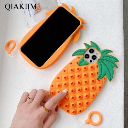 3D Cartoon Pineapple Silicone Phone Case For iPhone 12 Mini 11 Pro Max XS XR X 8 7 Plus SE Reliver Stress Soft TPU Back Cover