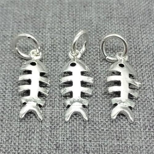 925 Sterling Silver Fish Bone Skeleton Charms for Cat Pet Bracelet Necklace