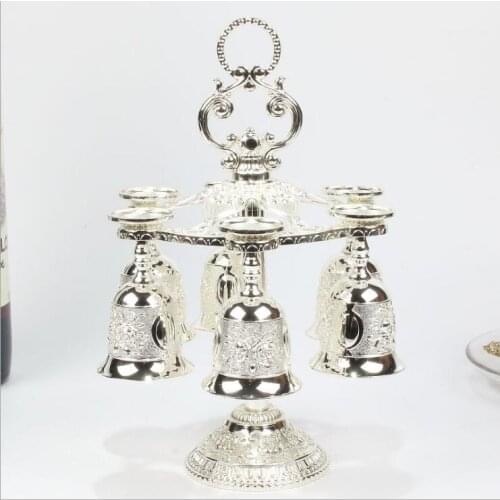 7pcs/set wine set kitchen dining bar Supplies metal decorative cups distiller for home decor sliver Wine cups+Wine rack JJ059