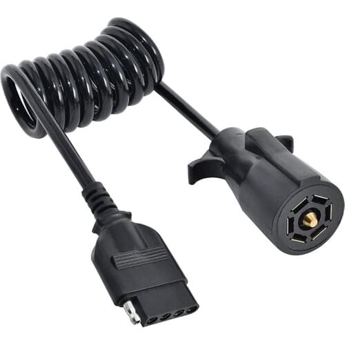 7 Way Round to 5 Way Flat Coiled Trailer Plug Adapter Plug & Play Trailer RV Blade Vehicle-Side Trailer Wiring Connector