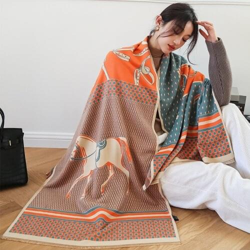 2021 Autumn Sunscreen Carriage Scarves Korean Style Print Bandanna Fashion Cashmere Beach Towel Winter 190X65CM Dustproof Shawls