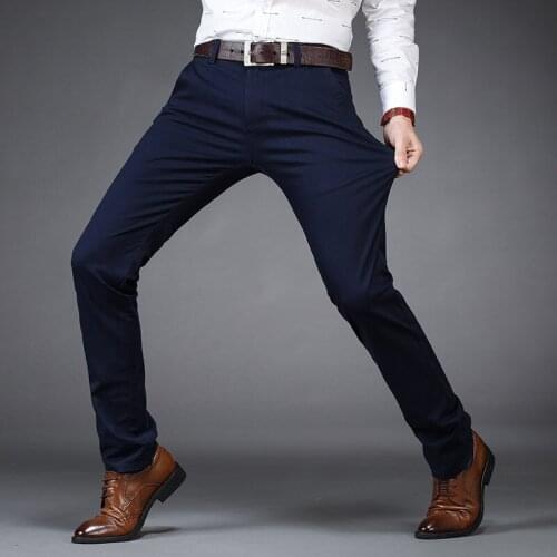 Mens Casual Business Dress Formal Pant Cotton Stretch Trousers Long Straight Male Black Blue Green Plus Big Size 40