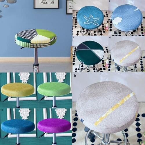Round Chair Cover Solid Color Bar Stool Cover Elastic Seat Covers Home Chair Simple Stretch Slipcover Floral Printed Chair Cover