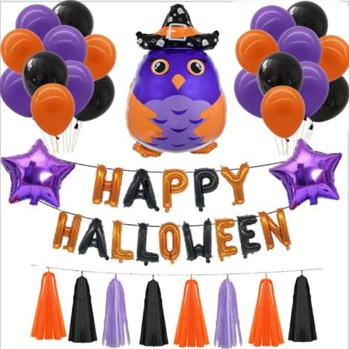 53pcs/set Halloween Decor Party Balloons Set Owl Vampire Princess Purple Orange Air Helium Balls Happy Halloween Decor Supplies