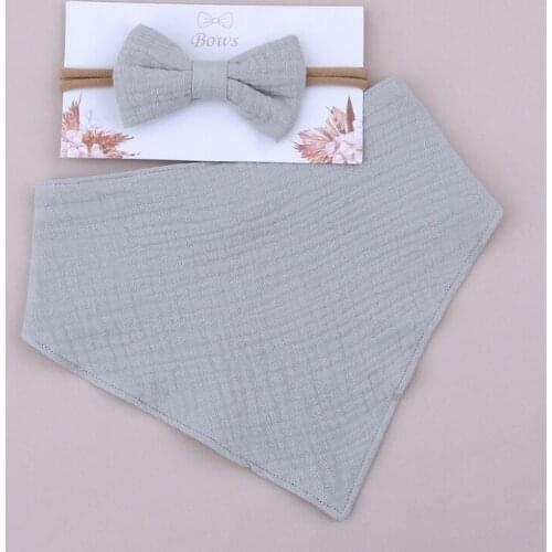 425F Baby Girls Elastic Bow Headband Saliva Towel Set Newborn Bowknot Hair Band Bib