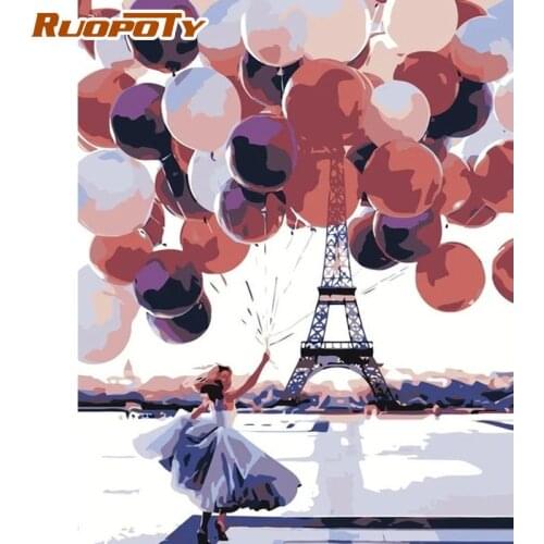 RUOPOTY Woman With Balloon Figure Painting By Numbers 60x75cm Acrylic Oil Pictrue Coloring On Canvas Home Decoration Artcraft
