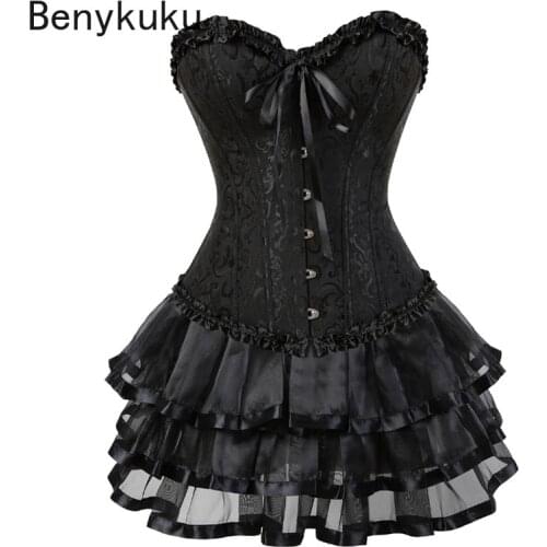 Burlesque Corset Top and Tutu Skirt Set Fashion Corsets for Women Plus Size Victorian Costume Overbust Corselet Sexy Ball Gowns