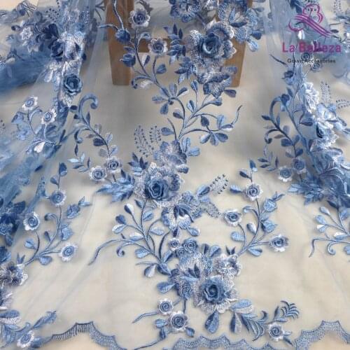La Belleza new 3D flowers lace fabric, Blue lace ,purple 3D flowers lace ,Pink 3D flowers lace fabric evening dress 1 yard