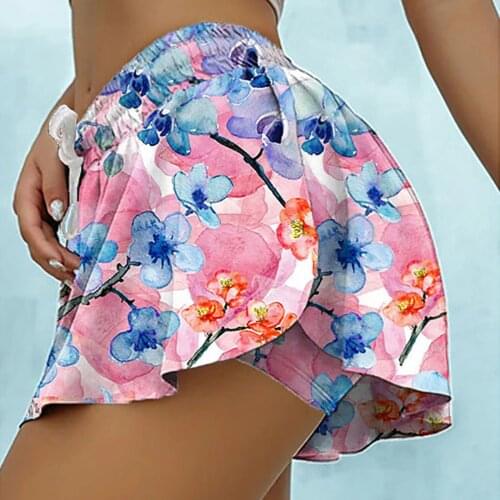 Summer Woman Mini Skirts Harajuku Floral Print Fashion Cute Kawaii Skirts For Girls High Waist Lace-up A-line Casual Skirt #T2P
