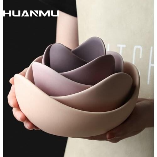 Lotus Ceramic Bowl Dishes And Plates Sets Creative Fruit Plate Simple Zen Decor Storage Fruit 3/4/5pcs Set Ceramic Dinner Plates