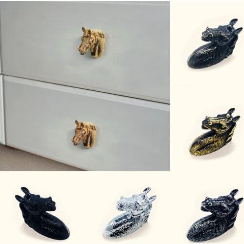 Creative Zinc Alloy Horse Head Handles Cabinet Cupboard Drawer Wardrobe Furniture Knobs Hardware Door Pulls Home Decor