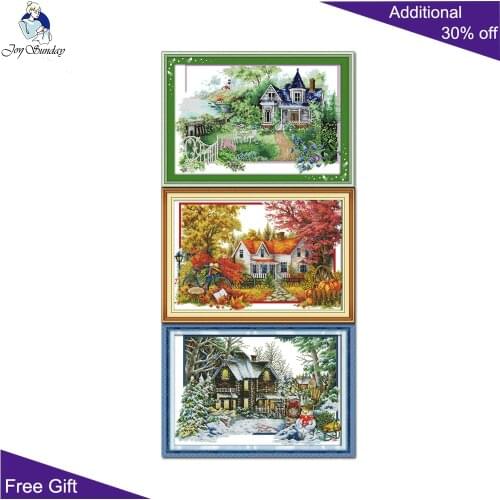 Joy Sunday Cross Stitch F891 F892 F893 14CT 11CT Counted and Stamped Home Decor The Summer Autumn Winter House Cross Stitch kits