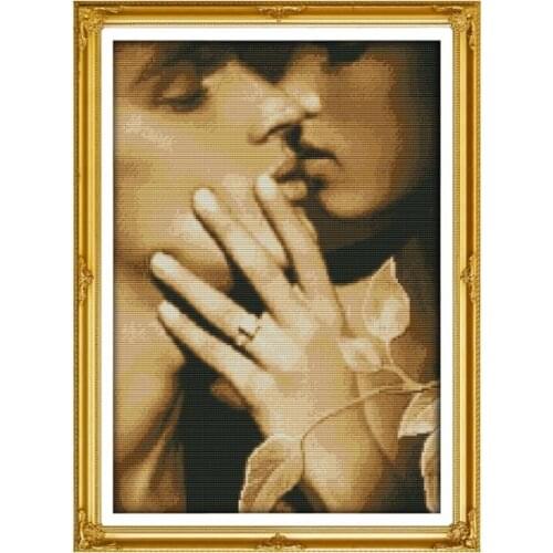 Joy Sunday Couple kissing Vintage oil painting series cross stitch kit chinese counted embroiderys needlework set decoration set