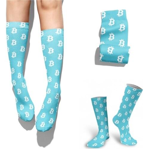 Creative Bitcoin Print Color Socks Men Women Breathable Middle Tube Socks Unisex Novelty Casual Dressing Long Socks Kawaii