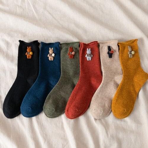 New Cartoon Rabbit Wool Socks Women Winter Warm calcetines de la mujer Novelty Thick Kawaii Socks Korean Style femme chaussettes