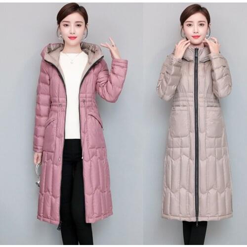 New Female Ultra Light Down Parka With a Hood Ladies Overcoat Long Tend Down Jacket Women Winter Slim Warm Double Sided Coat