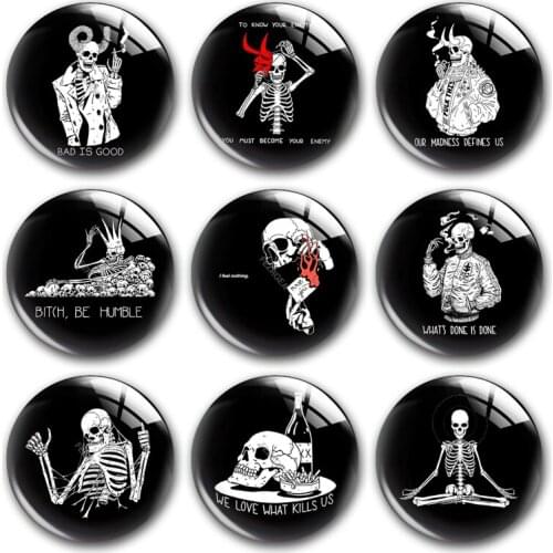 Handmade Skull Halloween party skeleton love Round photo glass cabochons demo flat back DIY jewlery Making findings accessory
