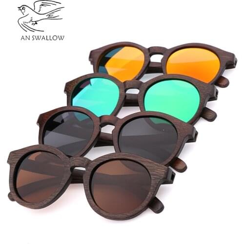 Retro Circle Glasses Sunglasses Women Polarized Vintage Fashion High Quality Bamboo Wooden Sunglasses Men Driving Gafas De Sol