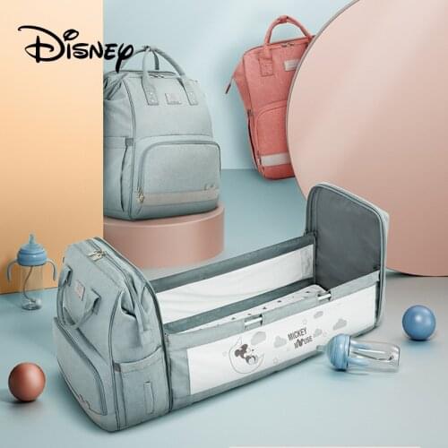 Disney Baby Diaper Bag Bed Multifunctional Portable Mom Folding Ravel Backpack Baby Bed Diaper Changing Table Pad for Outdoor