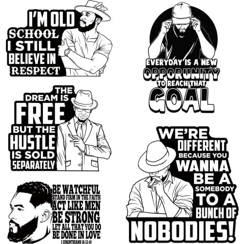 Black Men Iron on Patch for Clothes American Cool Man Heat Transfer Printing T-Shirt Stickers Diy Patch on Clothes