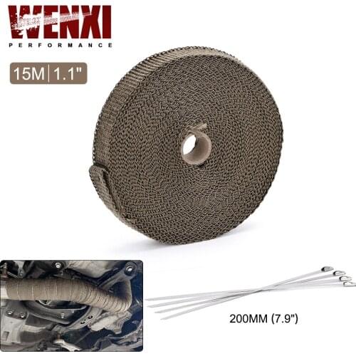 1"/25MM 15M Titanium Exhaust Header Pipe Heat Wrap Tape With Locking Ties Thermal Protection Roll Shield Car Accessories