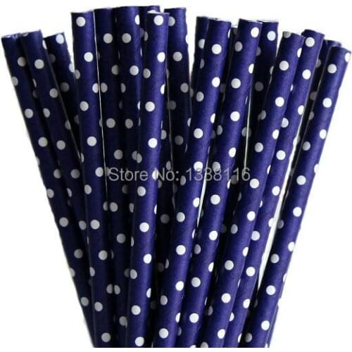 100pcs Deep Violet With White Mini Dot Paper Drinking Straws,For Birthday Wedding Party Decoration Supplies