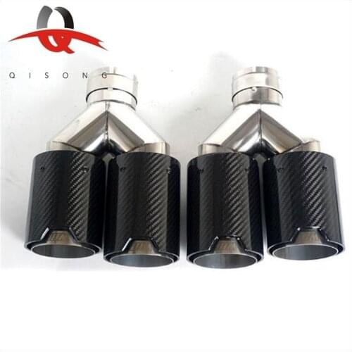 QISONG - Universal Refitted Bright Black Carbon Fiber Exhaust Muffler Tail Tubes Dual Outlet M Type Performance Muffler for BMW