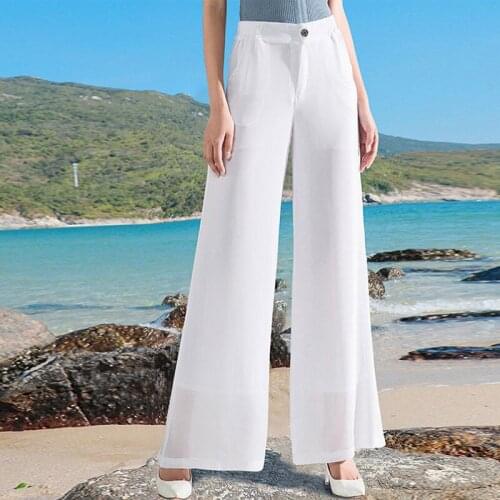 Elastic Waist 2021 Summer Women Pants Plus Size High Waist Thin Chiffon Wide Leg Pants All-matched Casual Straight Trousers D138