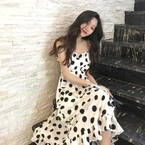 Women Sexy Dresses Fashion Dot Slim Evening Party Female Dress Summer V Neck Spaghetti Strap Long Beach dress vestidos 2019