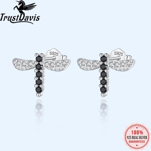 Trusta 925 Sterling Silver Womens Jewelry Fashion Dream Blue CZ Dragonfly Stud Earrings Birthday Gift For Daughter Girls DS1495