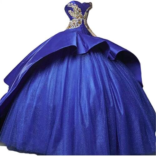 2019 Royal Blue Sweetheart Ball Gown Quinceanera Dresses with Appliques Satin Sweet 16 Dresses Vestidos De 16 Party Gowns Q38